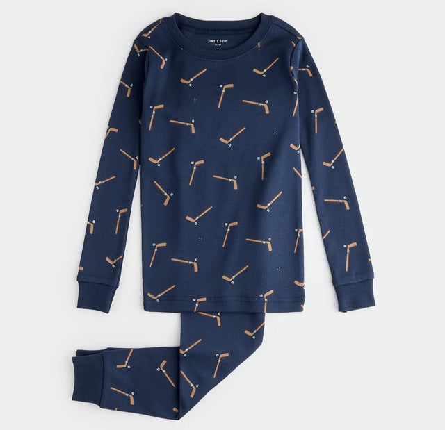 Hockey Stick Print on Blueberry PJ Set Hockey Stick Print on Blueberry PJ Set