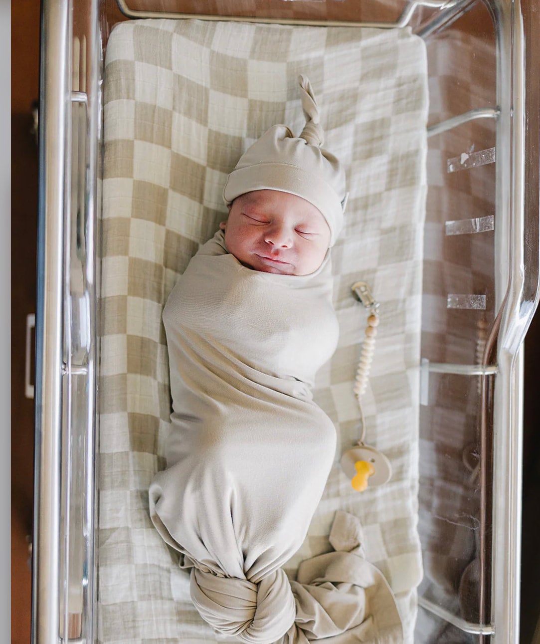 Mebie Baby Taupe Checkered Muslin Swaddle Blanket Bliss Bubs Boutique